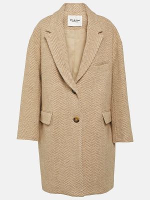 Kostkovaný vlněný krátký kabát Marant Etoile hnědý