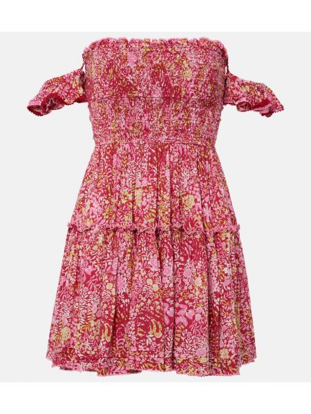 Květinové šaty s volány Poupette St Barth růžové