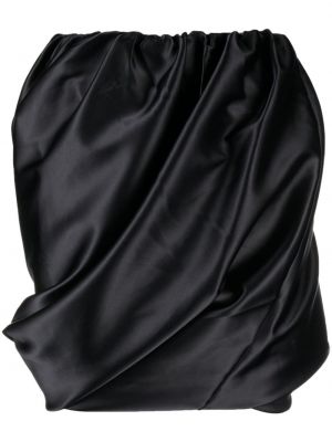 Drapované saténové mini sukně Ganni černé