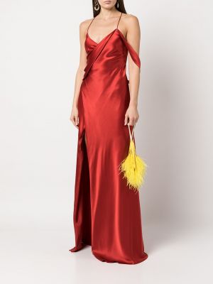 Drapiruotas šilkinis vakarinė suknelė Michelle Mason raudona