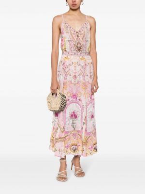 Květinové hedvábné dlouhá sukně s potiskem Camilla růžové