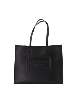 Leder shopper handtasche mit taschen Dolce & Gabbana schwarz