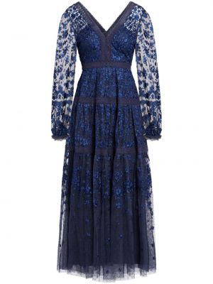 Вечерна рокля на цветя Needle & Thread синьо