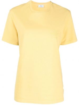 Bombažna majica z vezenjem Etro rumena