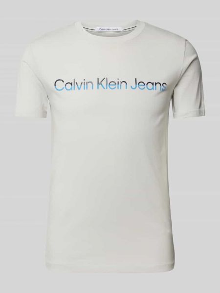 Koszulka z nadrukiem Calvin Klein Jeans srebrna