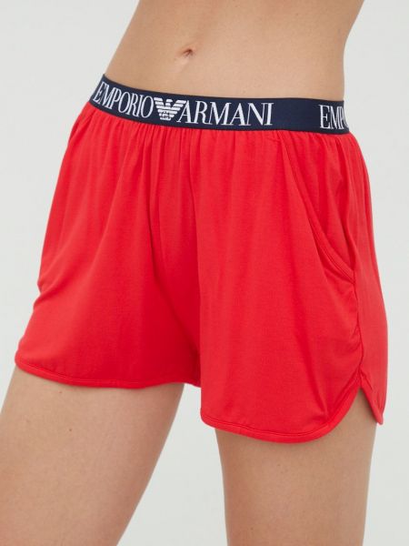 Emporio Armani Underwear pantaloni scurti femei, culoarea rosu, neted, high waist
