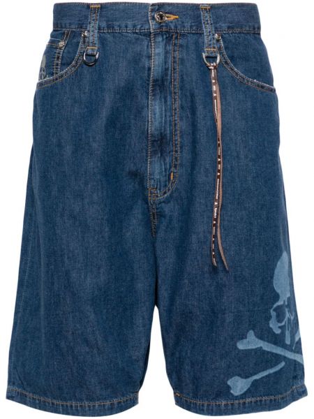 Kratke jeans hlače s potiskom Mastermind Japan modra