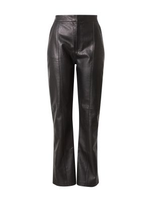 Pantaloni cu picior drept din piele din piele ecologică Gina Tricot negru