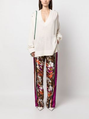 Jedwabne spodnie z nadrukiem w abstrakcyjne wzory Roberto Cavalli brązowe