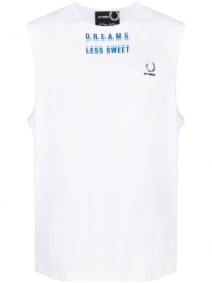 Chemise avec imprimé slogan en coton à imprimé Raf Simons X Fred Perry blanc