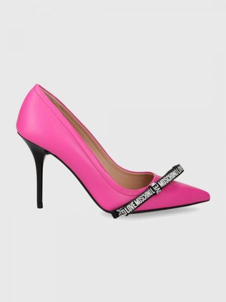 Кожаные туфли на высоком каблуке Love Moschino розовые