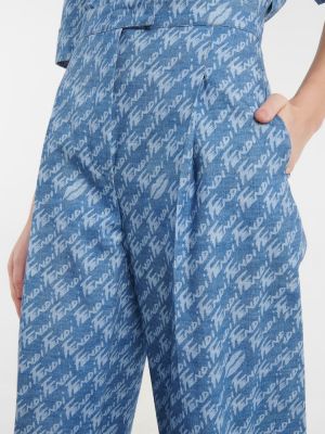 Памучни панталон с висока талия Fendi синьо