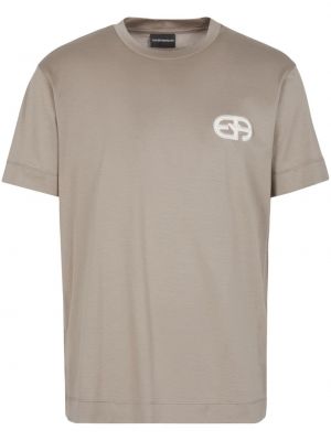T-krekls ar izšuvumiem ar apaļu kakla izgriezumu Emporio Armani brūns