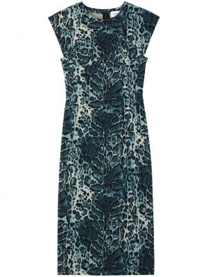 Robe mi-longue à imprimé à imprimé léopard St. John bleu