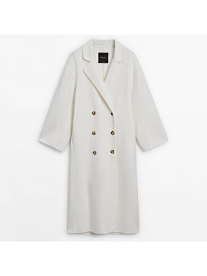Шерстяное длинное пальто Massimo Dutti белое