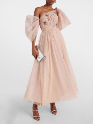 Μάξι φόρεμα από τούλι Erdem ροζ