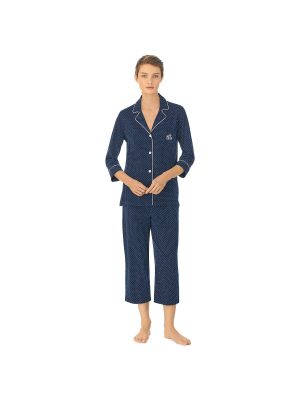Pijama de algodón con lunares de punto Lauren Ralph Lauren azul