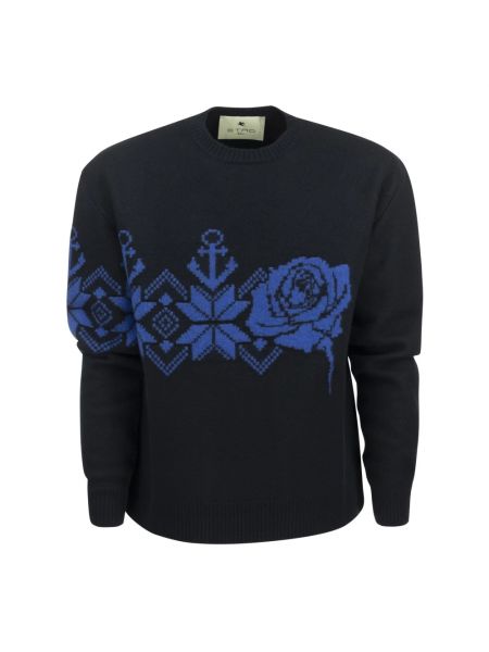 Sweter w geometryczne wzory Etro niebieski
