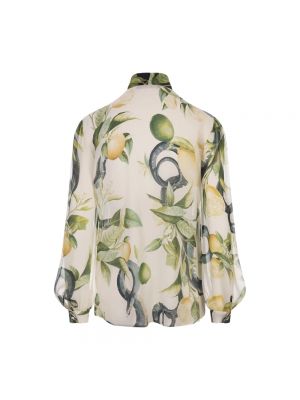 Jedwabna bluzka z nadrukiem z falbankami Roberto Cavalli biała