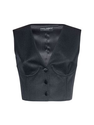 Vlnená saténová vesta Dolce & Gabbana čierna