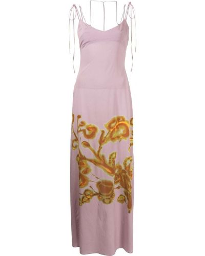 Jedwabna sukienka długa na zamek w kwiatki Charlotte Knowles - różowy