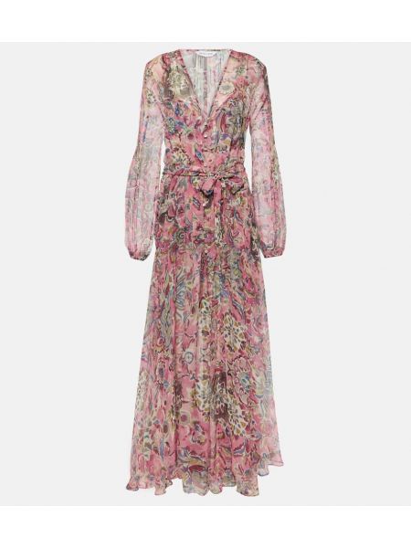 Μεταξωτή μάξι φόρεμα με σχέδιο Veronica Beard ροζ