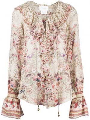 Trykt floral silke krage bluse Camilla