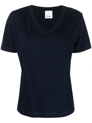 Памучна тениска с v-образно деколте Allude синьо