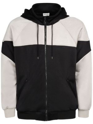 Pamučna hoodie s kapuljačom s patentnim zatvaračem Saint Laurent crna