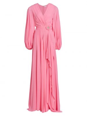 Шифоновое платье с пышными рукавами Reem Acra розовый