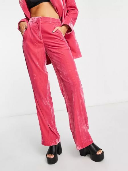 Бархатные брюки с высокой талией Jjxx розовые