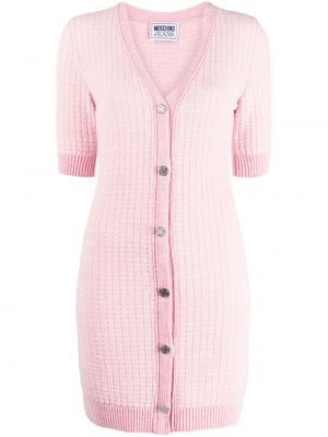 Плетена дънкова рокля с v-образно деколте Moschino Jeans розово