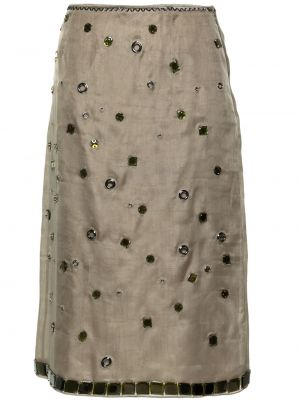 Krištáľová hodvábna midi sukňa Prada zelená