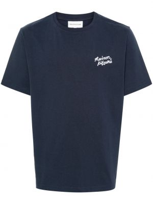 Bavlnené tričko s výšivkou Maison Kitsuné modrá