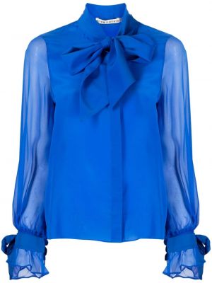 Копринена блуза с панделка Alice + Olivia синьо