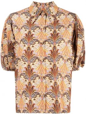 Jedwabna koszula z nadrukiem z wzorem paisley Etro brązowa