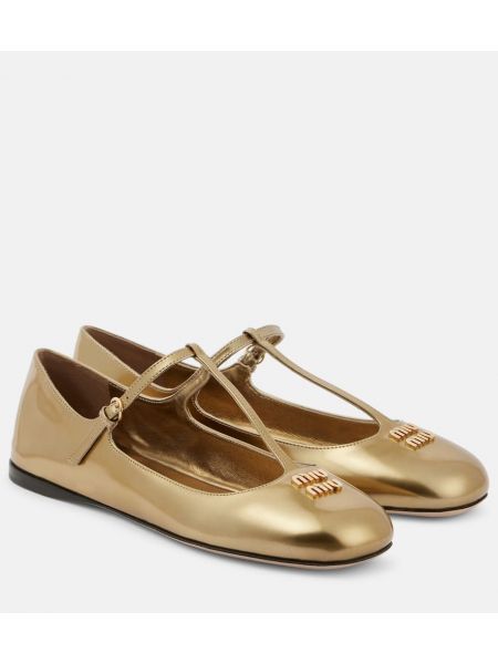 Ballerinas i läder Miu Miu guld