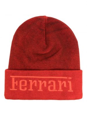 Volnena kapa z vezenjem Ferrari rdeča