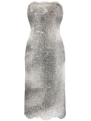 Křišťálové krajkové midi šaty Ermanno Scervino stříbrné