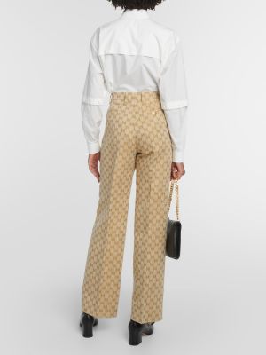 Pantalones de lino de algodón de tejido jacquard Gucci marrón