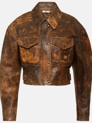 Obrabljena usnjena jakna Knwls rjava