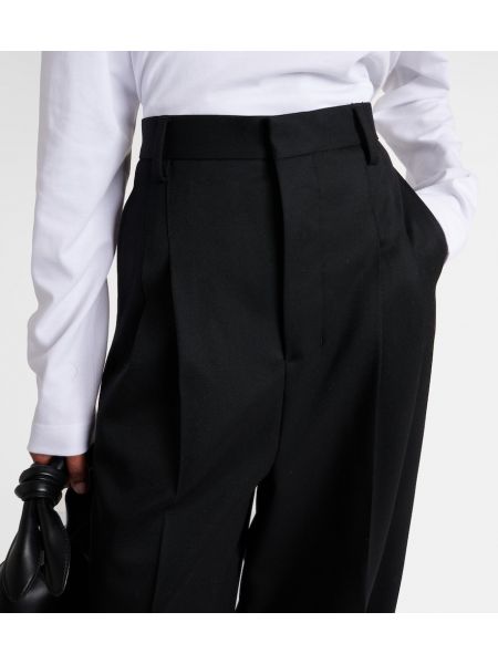 Μάλλινο παντελόνι με ψηλή μέση σε φαρδιά γραμμή Ami Paris μαύρο