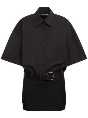 Robe chemise en cuir en coton Alexander Wang noir