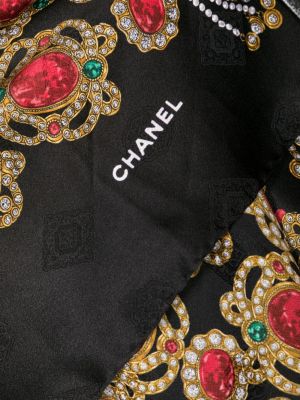 Hedvábný šál s potiskem Chanel Pre-owned černý