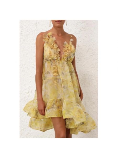 Sukienka mini w kwiatki elegancka Zimmermann żółta