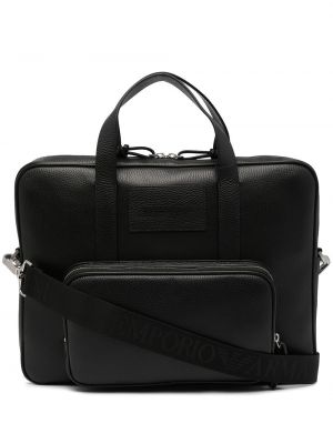 Δερμάτινη τσάντα laptop Emporio Armani μαύρο