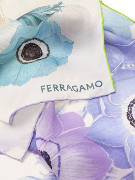 Echarpe en soie à fleurs à imprimé Ferragamo blanc