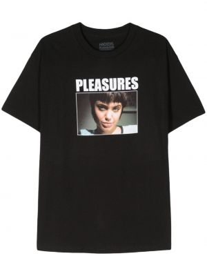 Памучна тениска с принт Pleasures черно