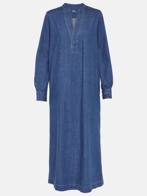 Βαμβακερή μίντι φόρεμα Polo Ralph Lauren μπλε