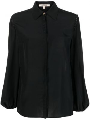 Μεταξωτό πουκάμισο με κορδόνια με δαντέλα Roberto Cavalli μαύρο